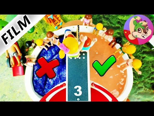摩比游戏 playmobil电影 清凉的夏天游泳池挑战赛 应该跳进哪个游泳池好呢?